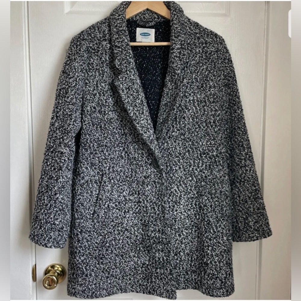 Old Navy pea coat black and white marble print